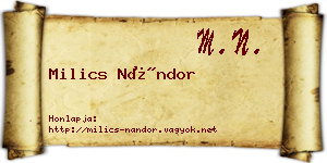 Milics Nándor névjegykártya